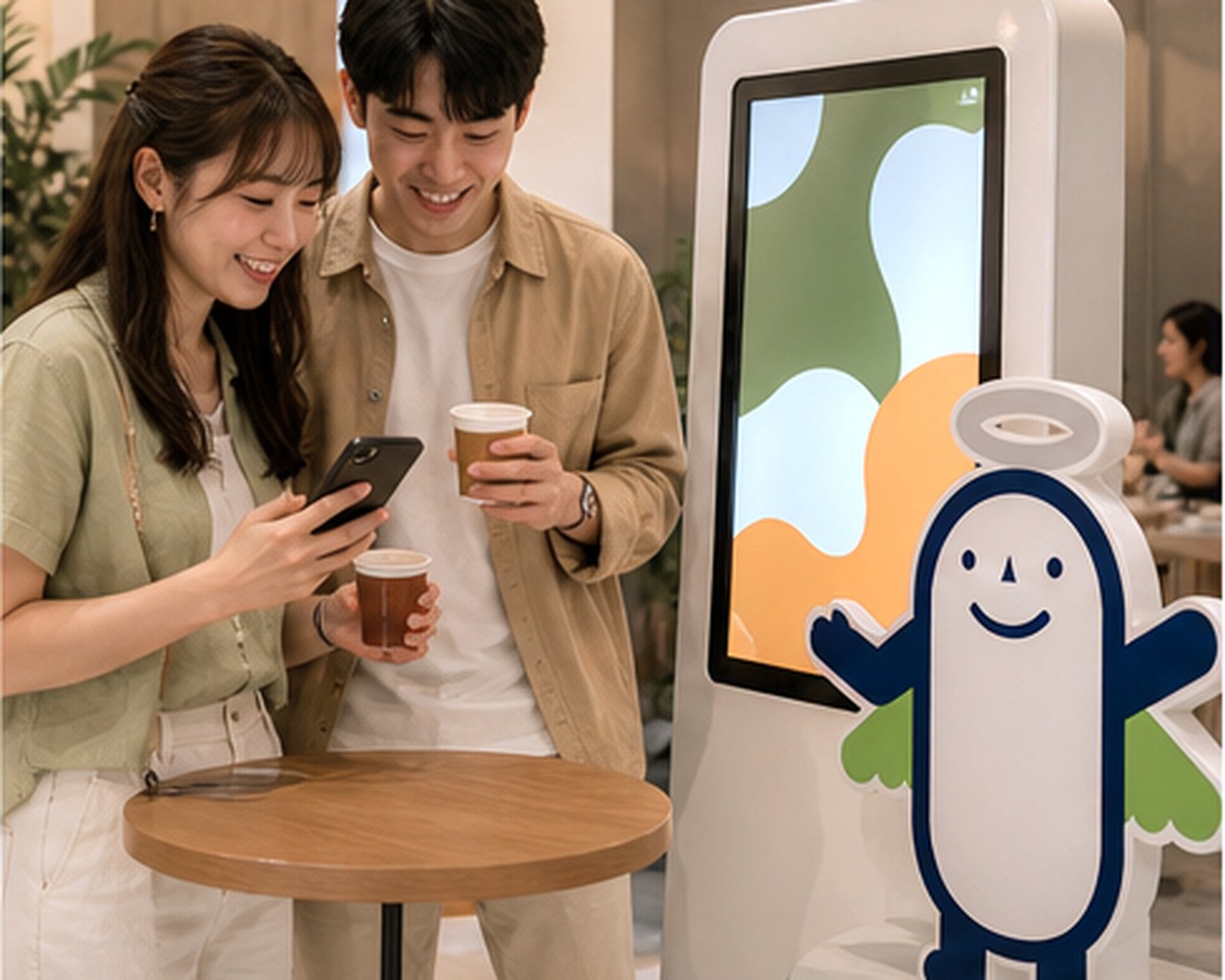 參加者飲惜食暖飲並用手機接續 Angel Scan 任務